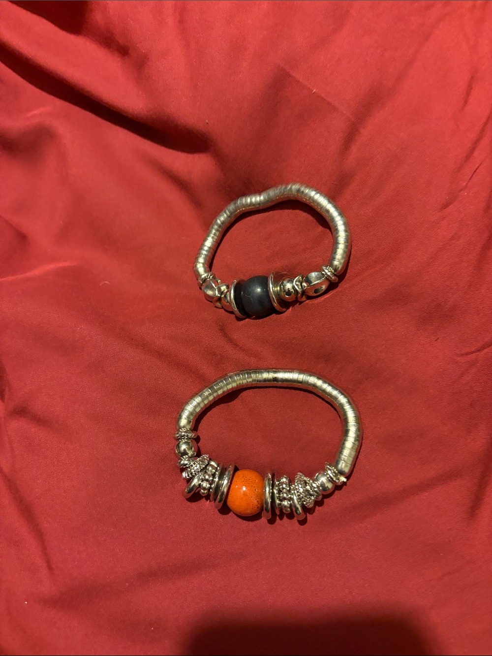 paparazzi Silver-Tone Bracelet Set with Orange and Black Accent Beads